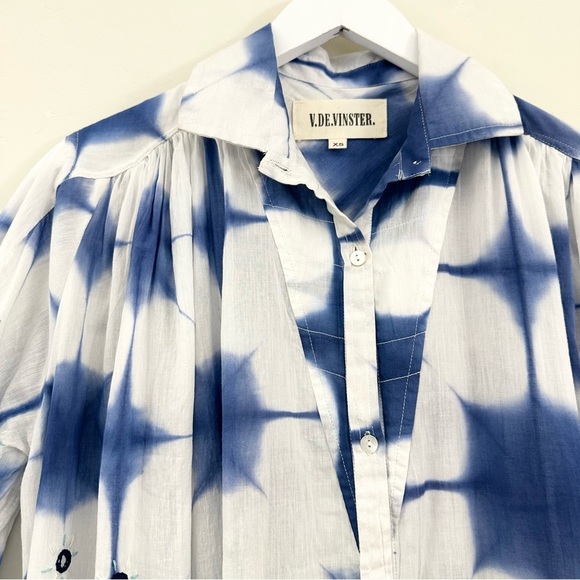 V De Vinster Cramp Tie Dye Dress Indigo/White Button-Down Placket - Picture 6 of 15